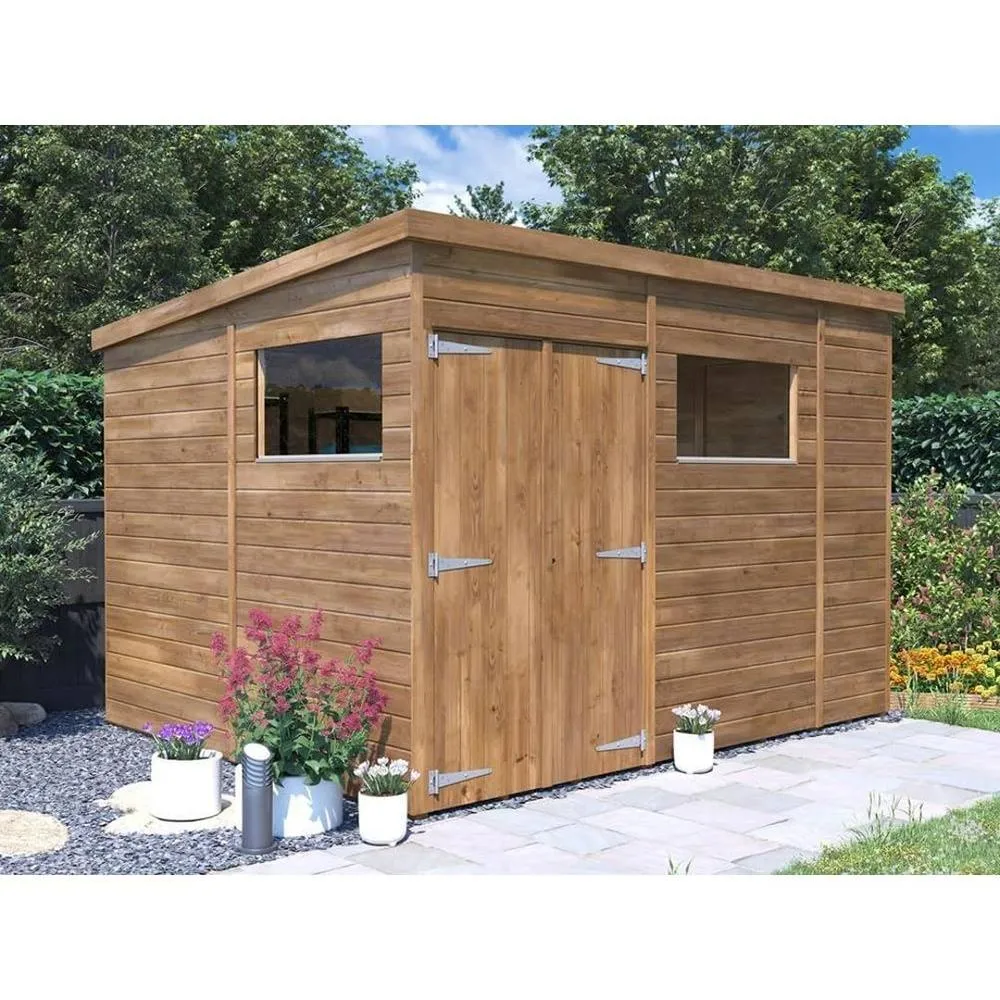 Dunster House Wooden Shed 3 x 2.4m (10' x 8') 15mm Pent Window - Overlord Modular in Brown 2