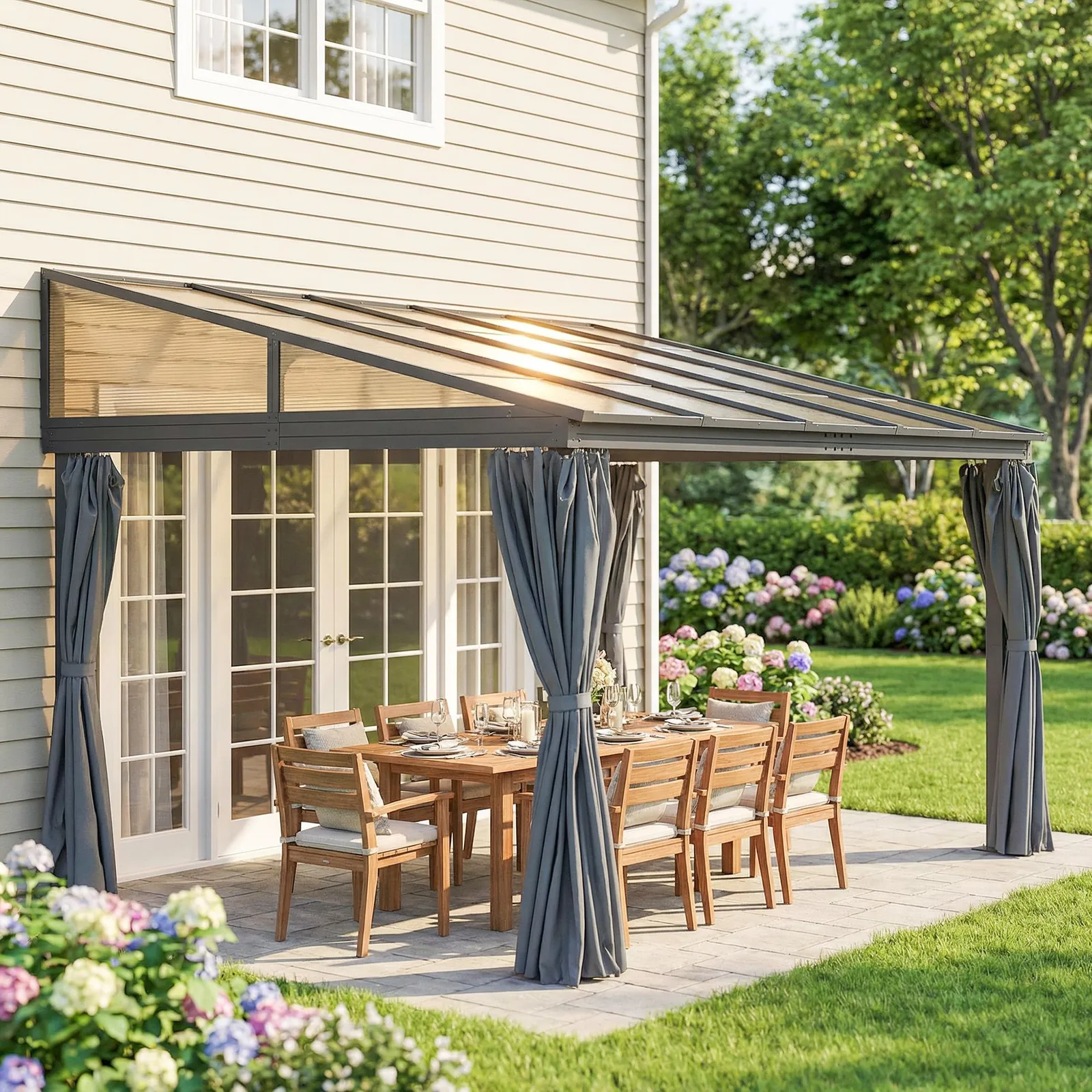 OUTSUNNY Outdoor Pergola Gazebo Party Tent Sun Shelter 4 x 3m with Curtain in Grey