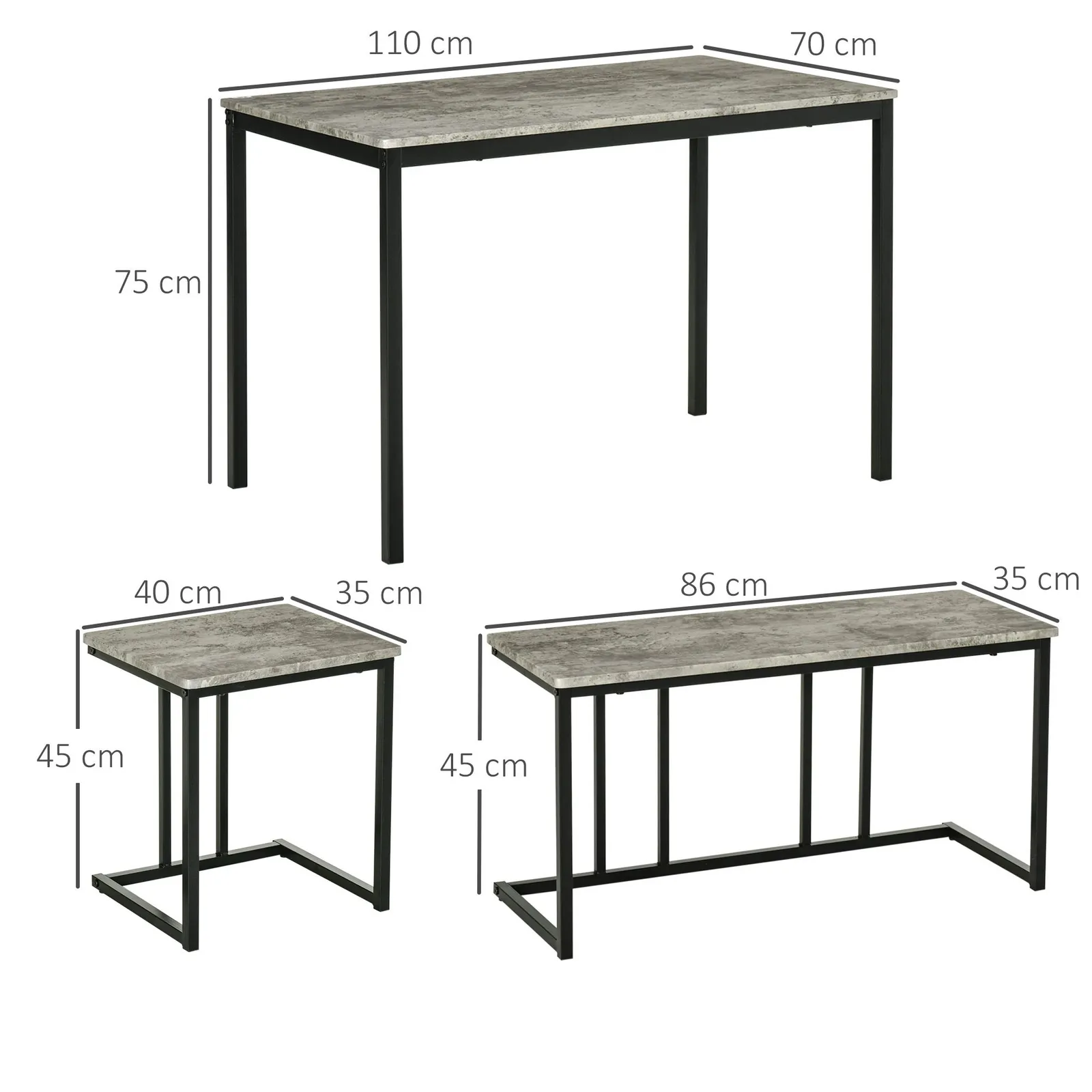 HOMCOM Dining Table Set Concrete Effect Kitchen Table & Chairs in Grey 3