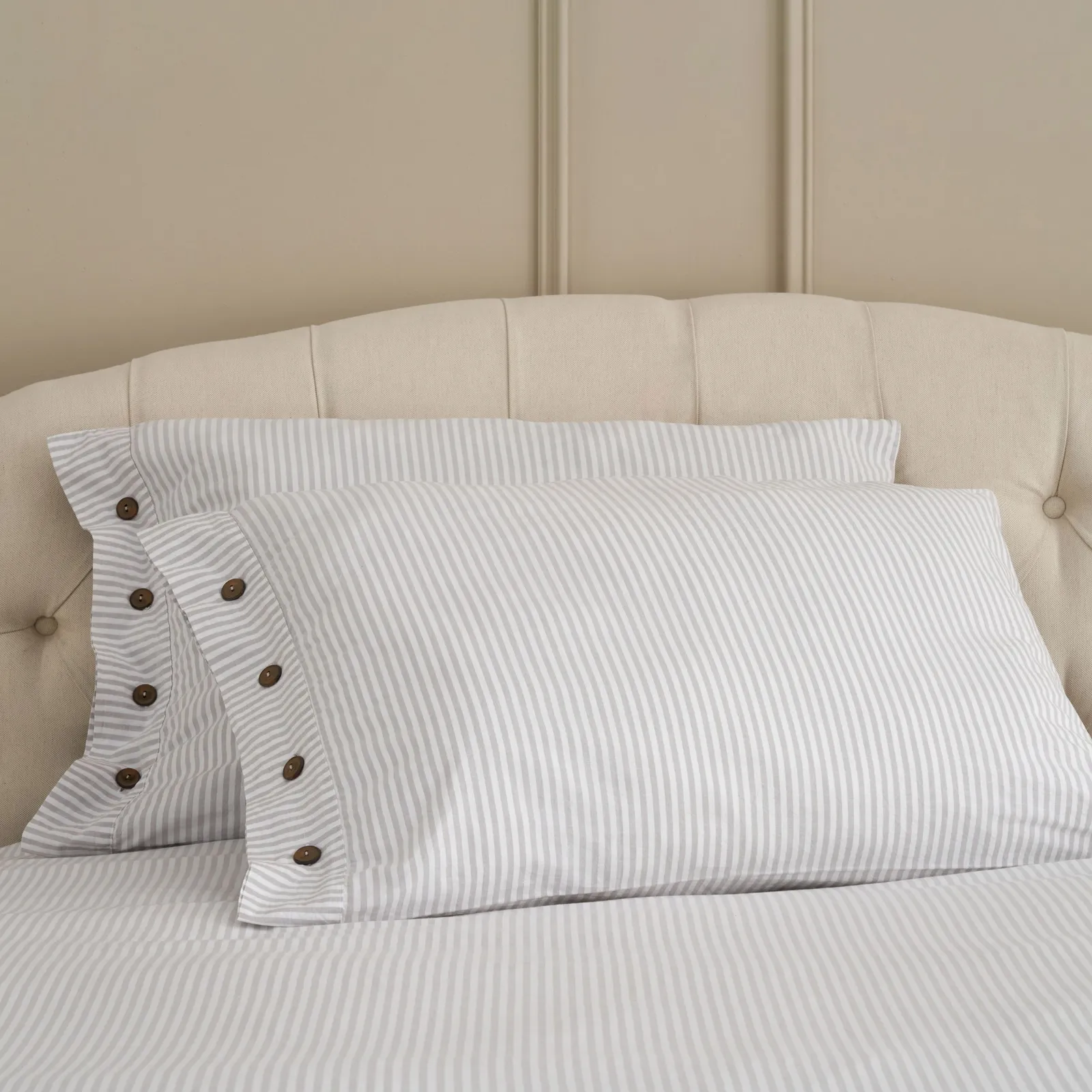 Cotton Collection Dyed Stripe Pillowcase Pair - Grey