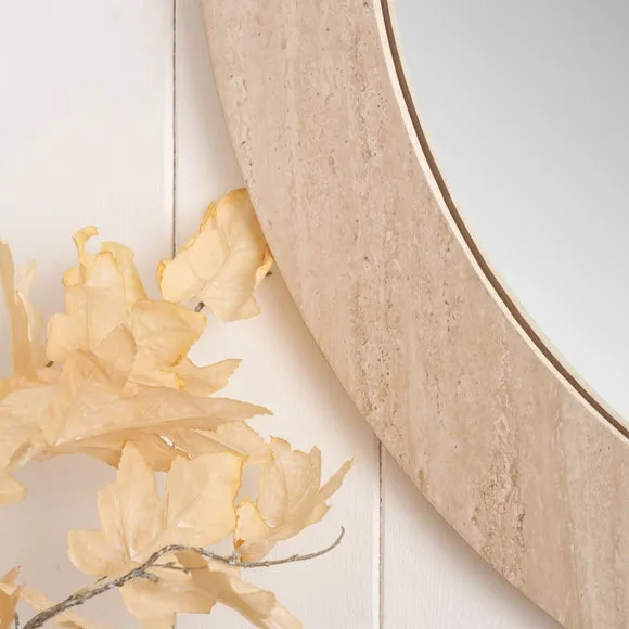 Travertine Effect Veneer Round Wall Mirror 3