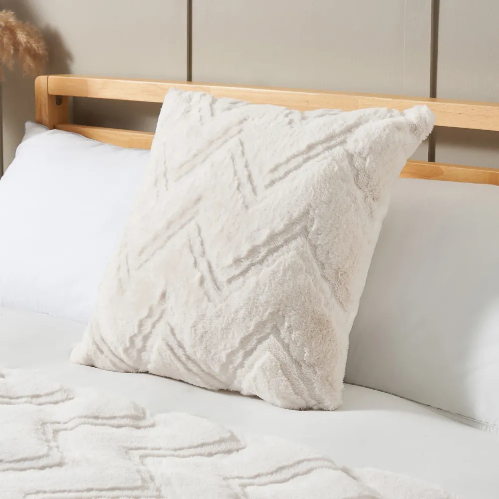 Chevron Faux Fur Cushion, Cream 1