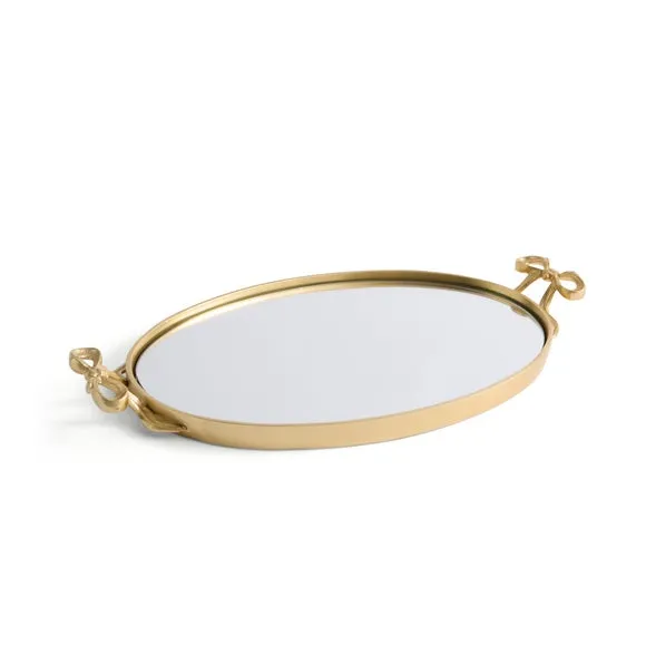 Gold Bow Handled Oval Mirrored Tray 3