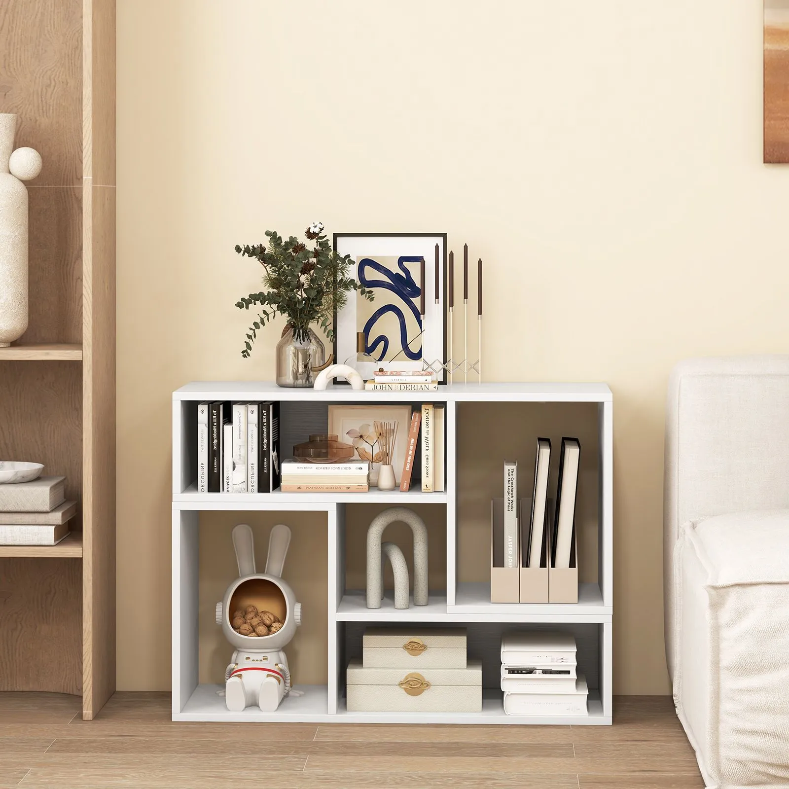 Costway 2 Piece Console TV Stand Free Combination TV Media Table with Storage Shelf in White 4