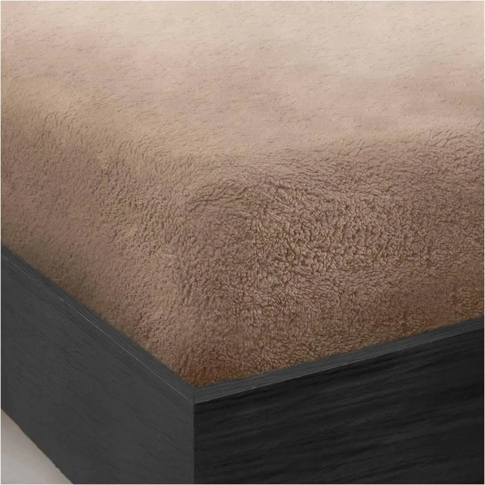 Smart Living Luxury Teddy Bear Fleece Fitted Sheet in Camel 2
