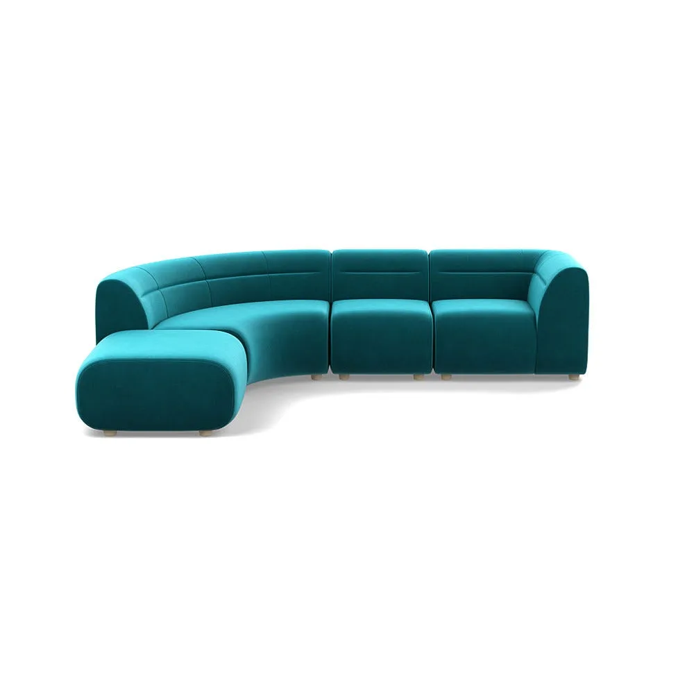 Heal's Lilli Left Hand Facing Curved Corner Sofa Smart Velvet Petrol Natural Beech Feet 1