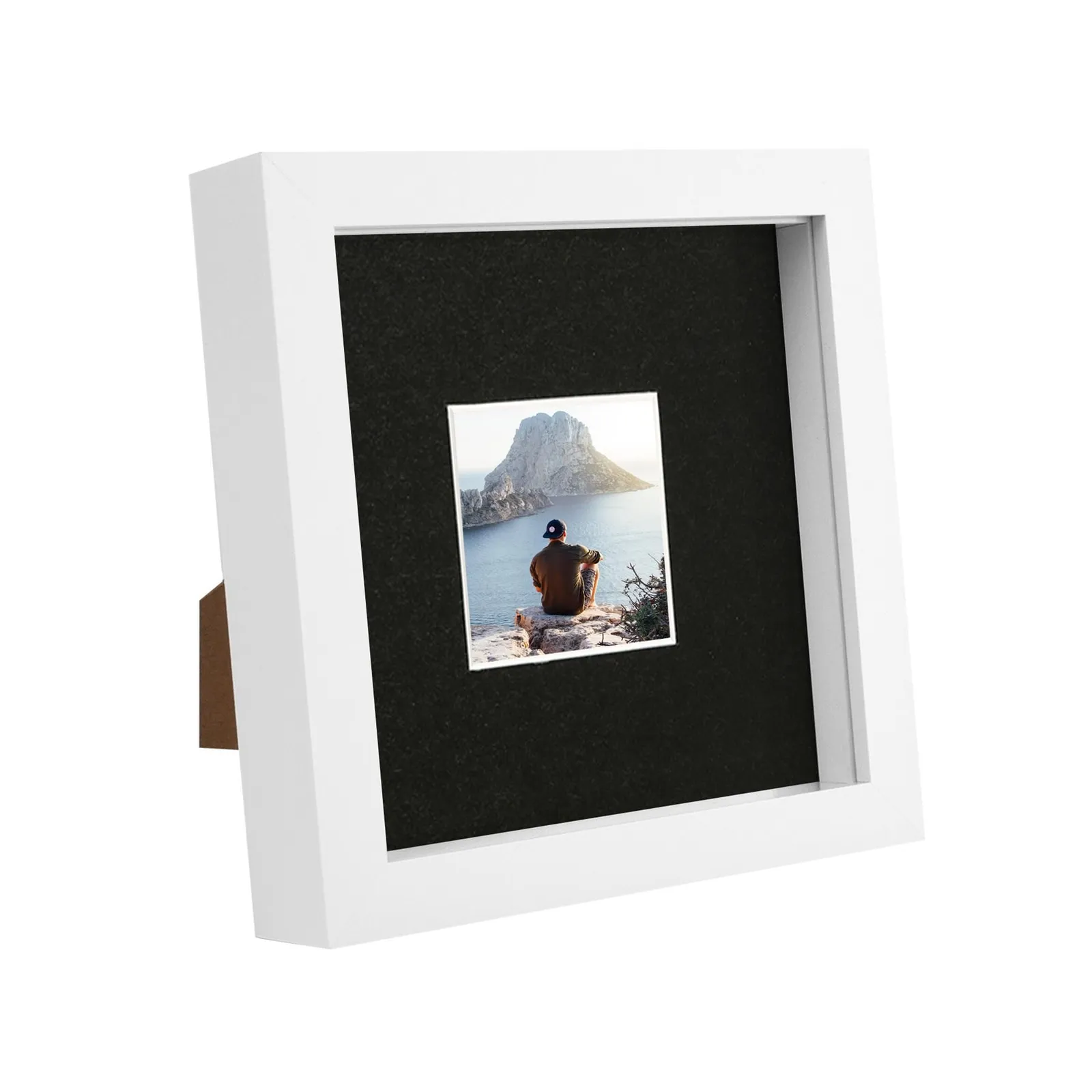 Nicola Spring 6" x 6" White 3D Box Photo Frame - 2" x 2" Mount in Black