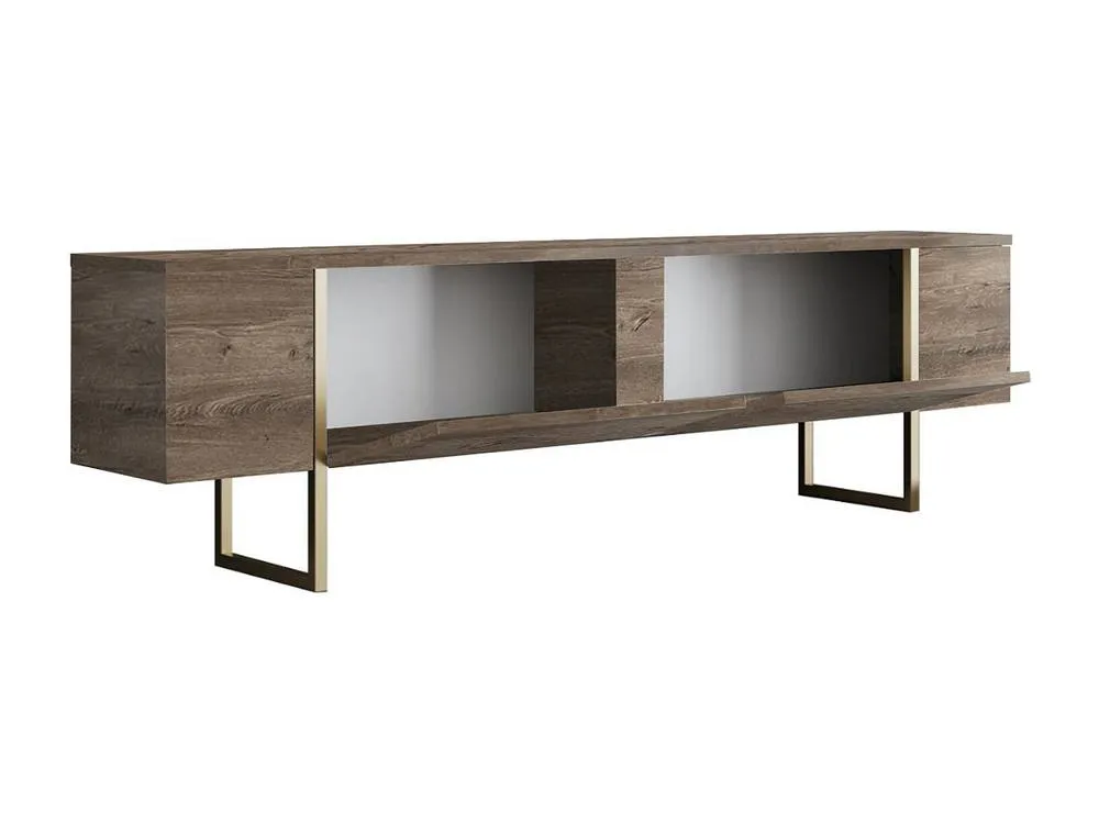 Vente-unique TV Unit With 2 Doors - Dark Natural & Gold - ZIRELDA in Walnut 5