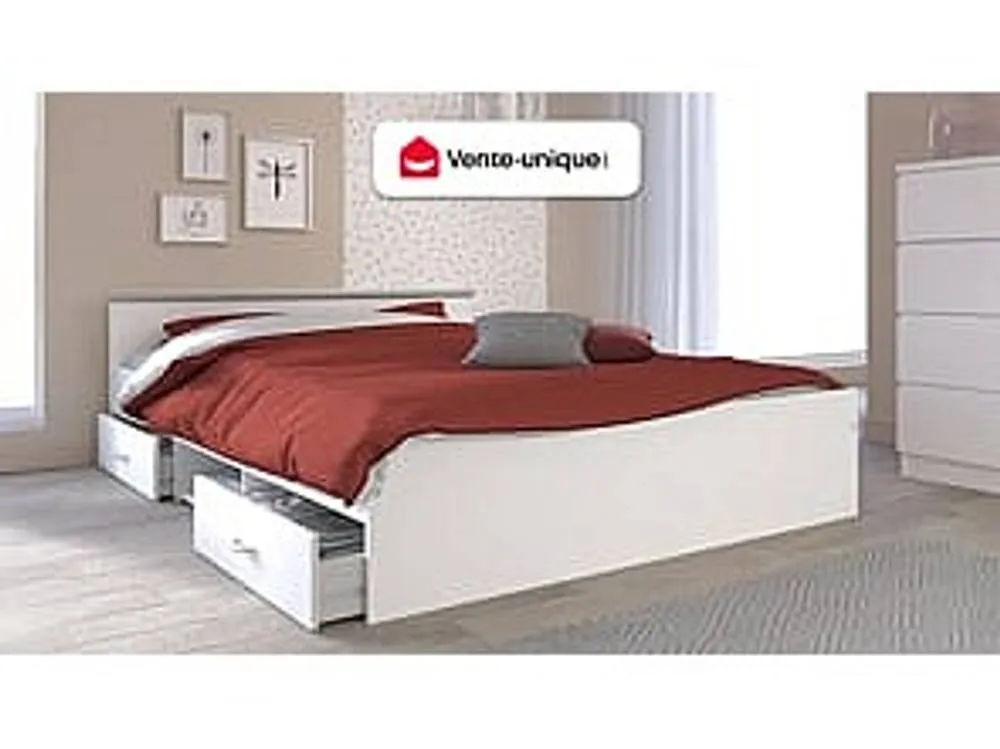 Vente-unique Bed With Storage 140 X 190 Cm - 2 Drawers & 1 Open Compartment in White 4