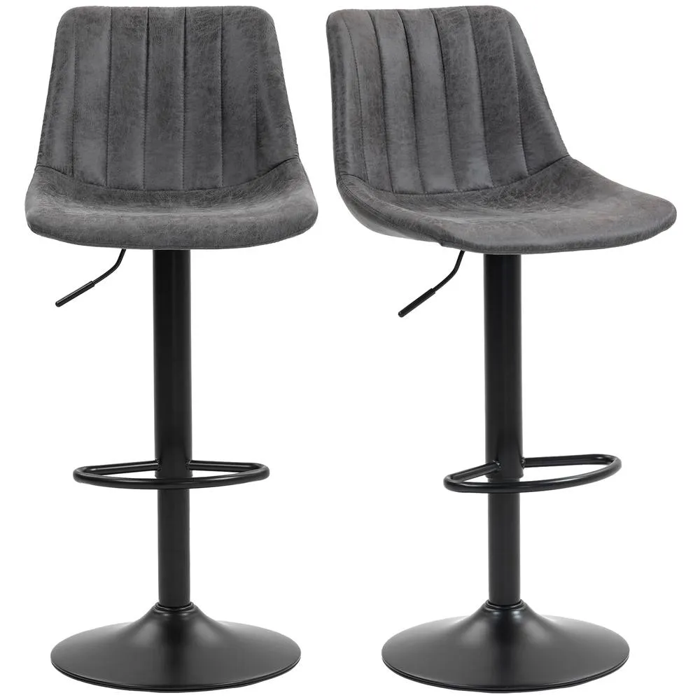 HOMCOM Bar Stools Set of 2 Adjustable Swivel Bar Chairs with Backrest in Dark Grey 2