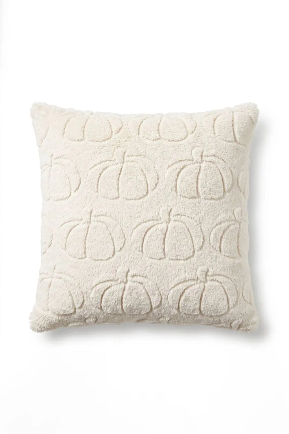 Homescapes Faux Fur Textured Pumpkin Cushion with Cover in Cream