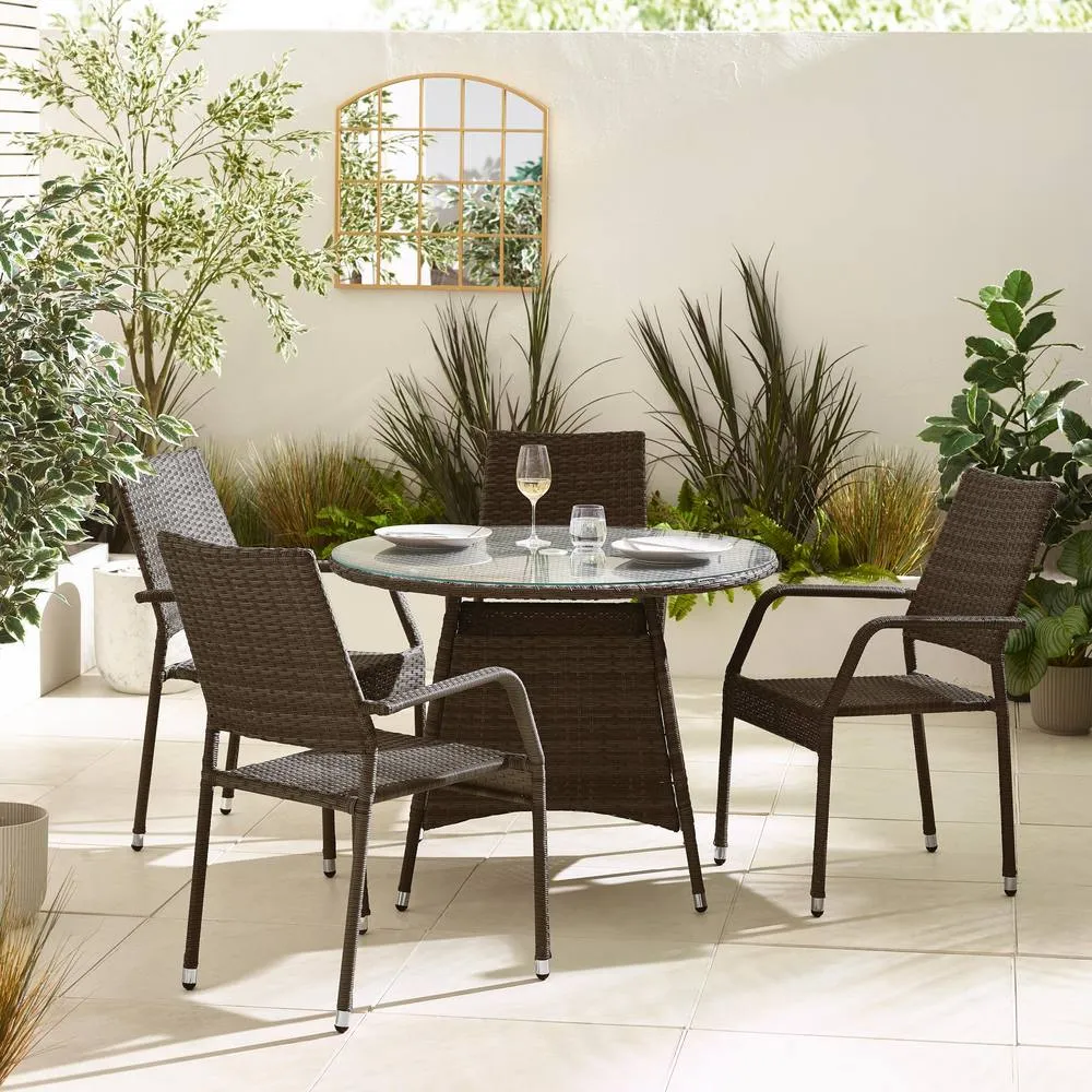 FurnitureboxUK Antigua Rattan 4 Seat Round Table Garden Dining Set in Brown 2