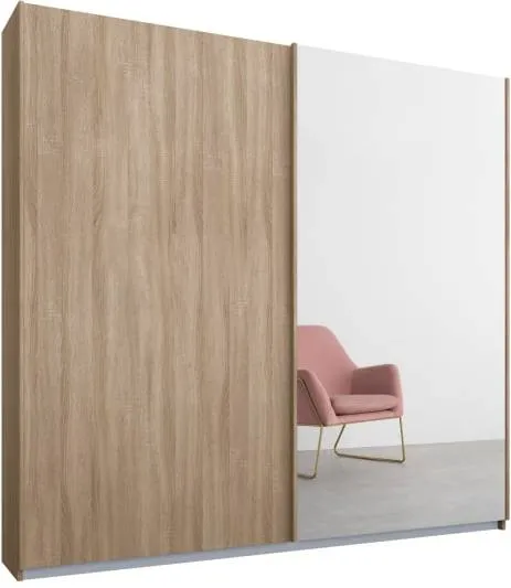Malix 2 door 181cm Sliding Wardrobe, Oak frame,Oak & Mirror doors , Premium Interior