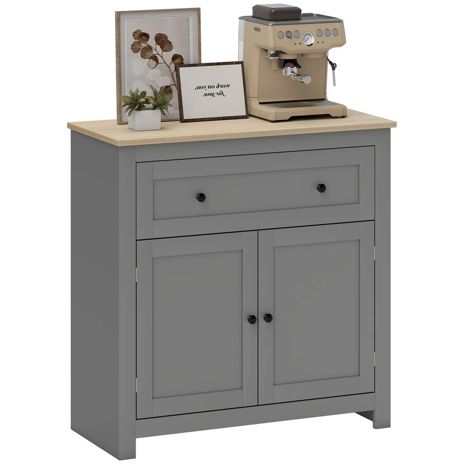HOMCOM Sideboard Storage Cabinet with Adjustable Shelf, Drawer in Grey 2