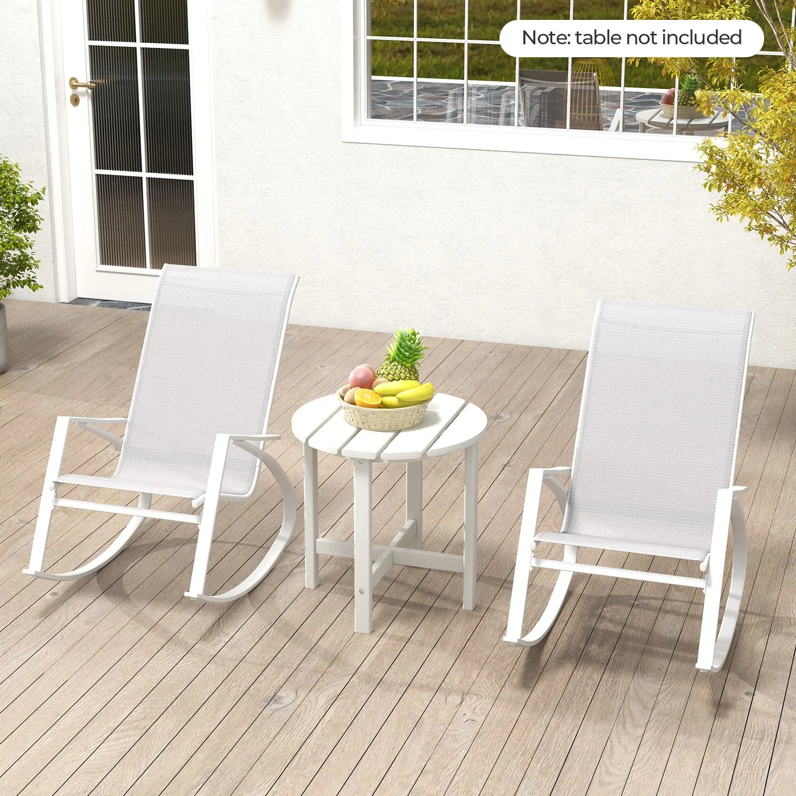 Costway 2 Pieces Patio Rocking Chairs Outdoor Sling Fabric Rockers with Backrest in Grey 3