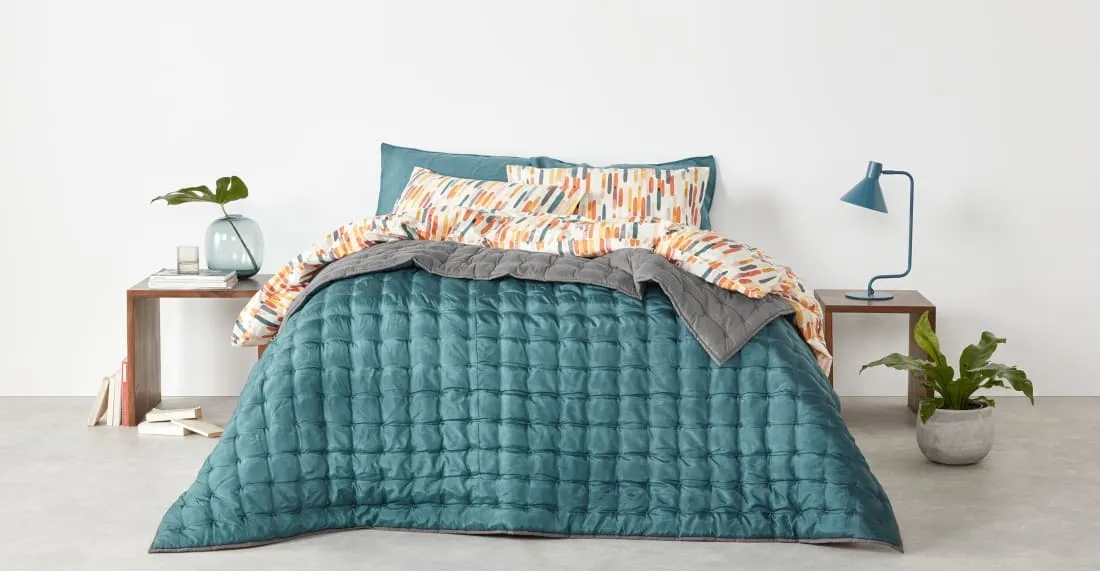 Korba Silk Bedspread 225 x 220cm, Dark Teal/Graphite