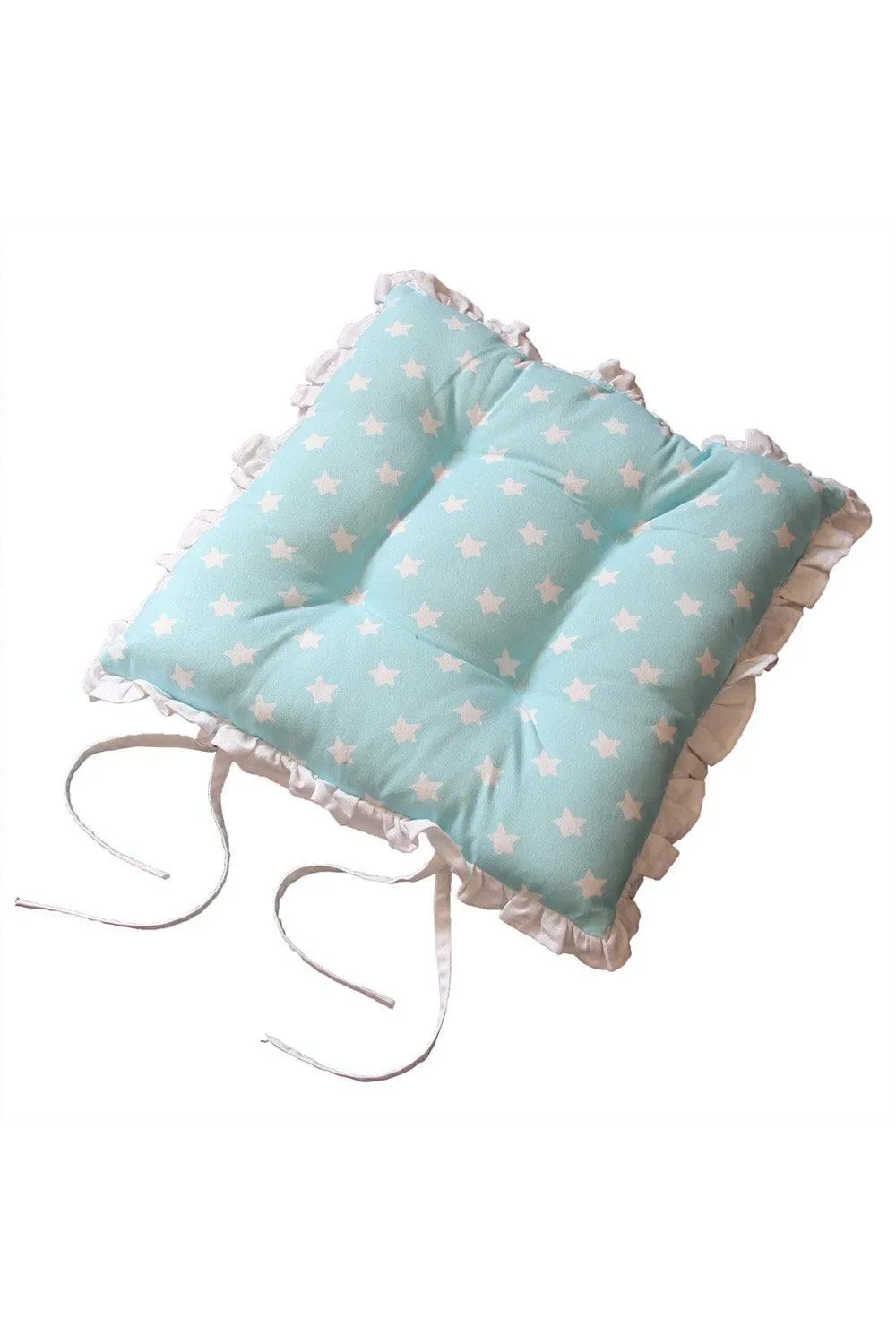 Homescapes Reversible White Frilled Cushion Seat Pad with Ties Blue Stars