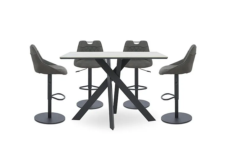 Warrior Crystal White Table and 4 Swivel Bar Stools - Grey