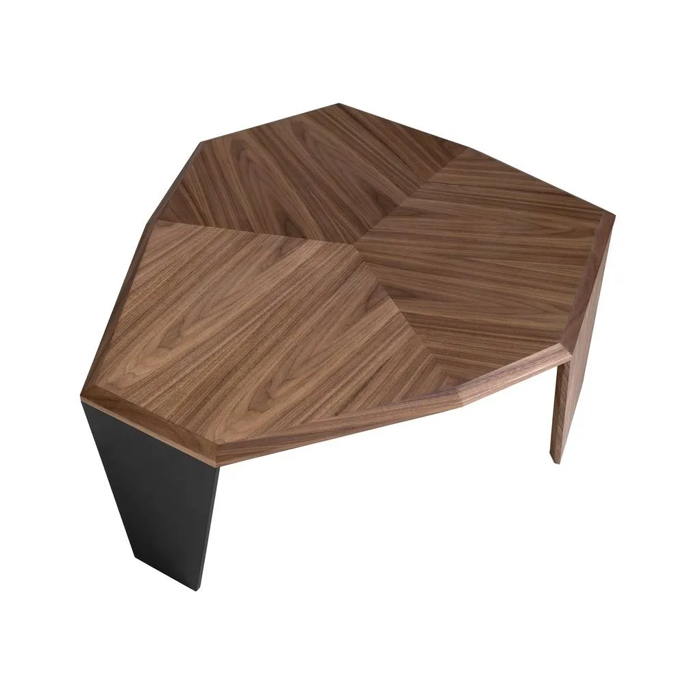 Angel Cerda Asymmetrical Coffee Table, Walnut Veneer, Black PVC Legs in Brown 6