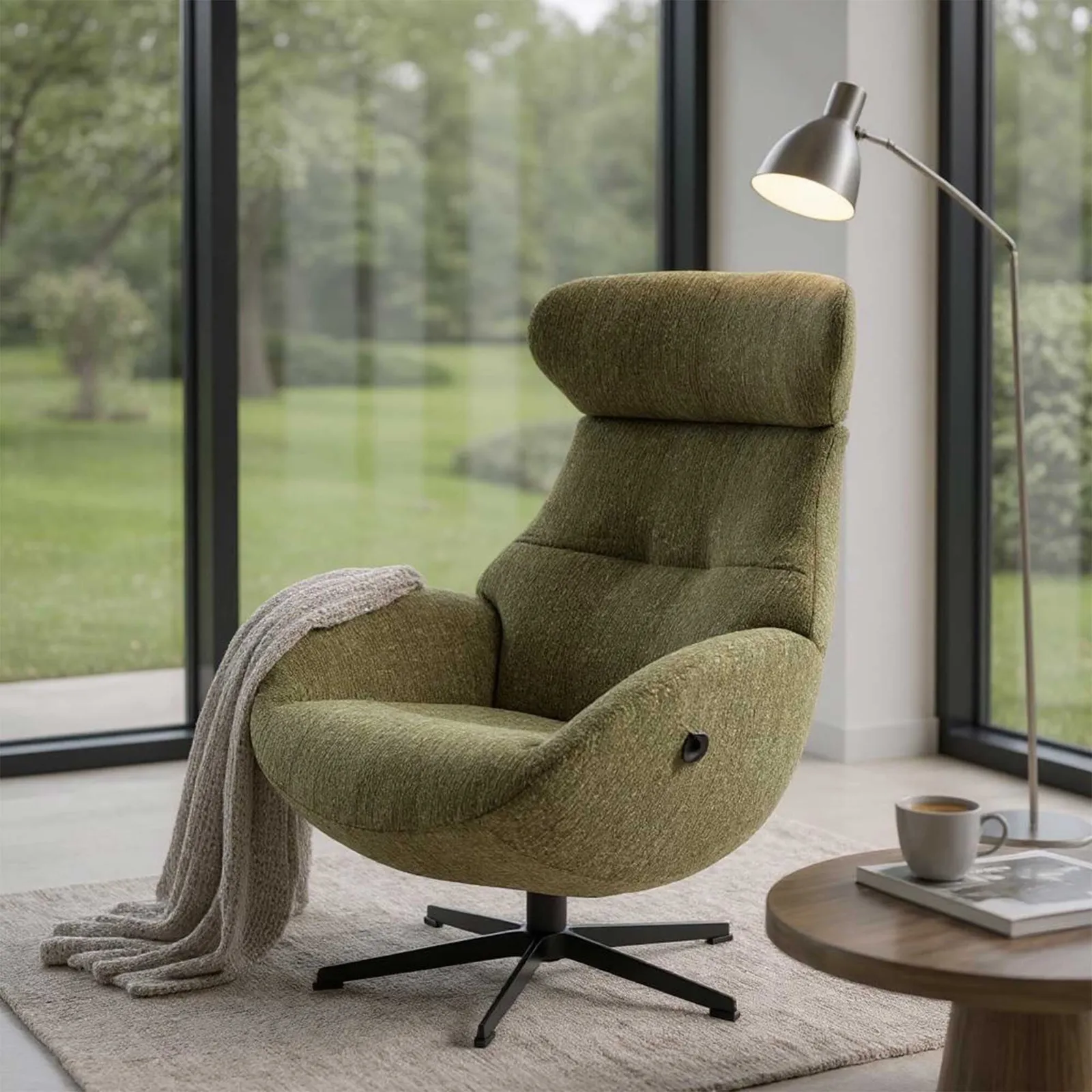 Conform Globe Swivel Recliner Chair, Green Fabric | Barker & Stonehouse 4