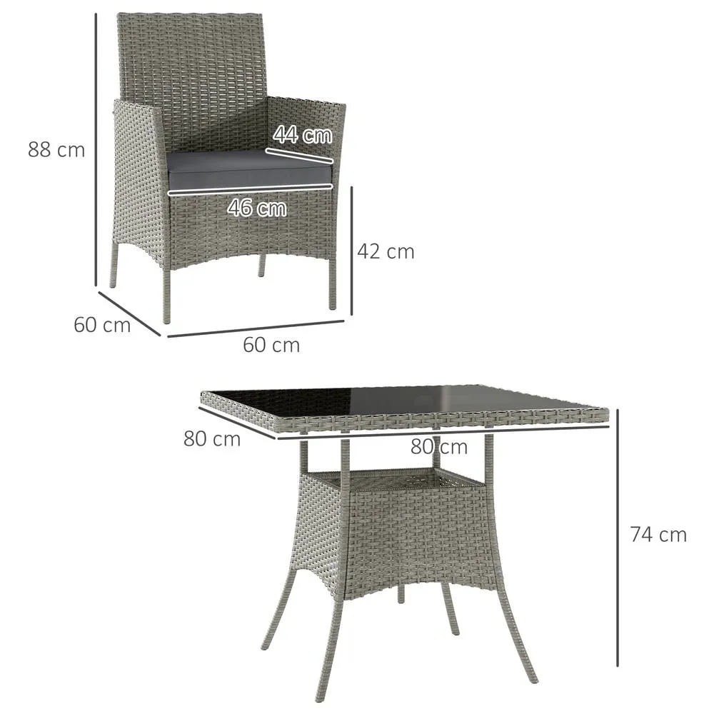 OUTSUNNY Rattan Outdoor Dining Table & Chairs for 4, Light Grey 3