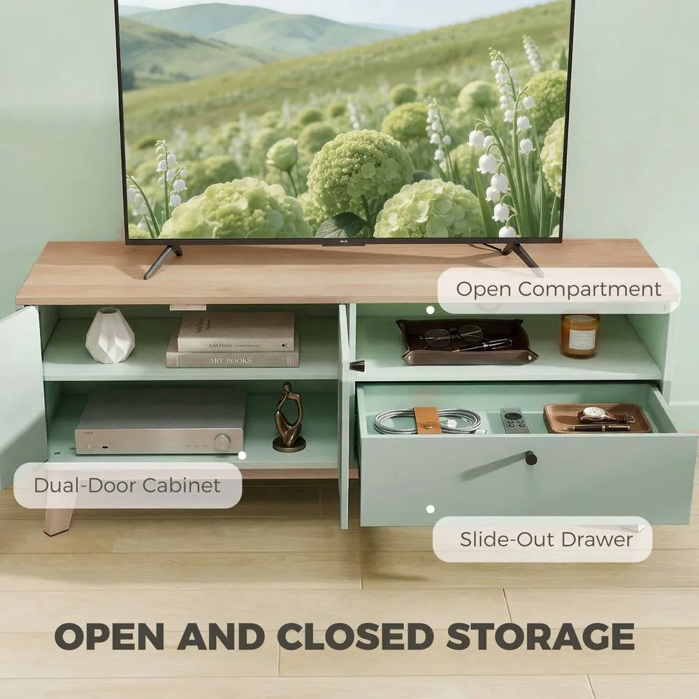 HOMCOM Entertainment Center with Adjustable Shelf for TVs up to 36 Inch in Light Green 4