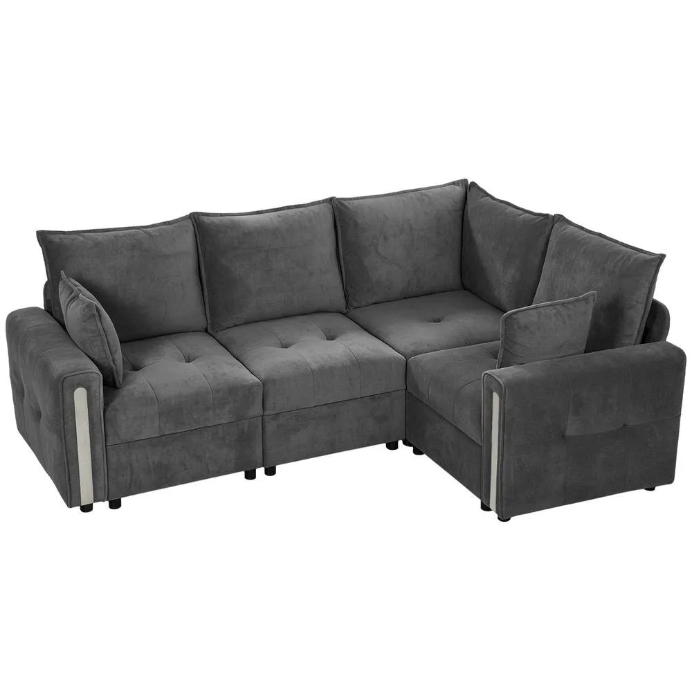 HOMCOM 228cm L Shaped Sofa 3-Seater Sectional Sofa with Storage, Dark Grey