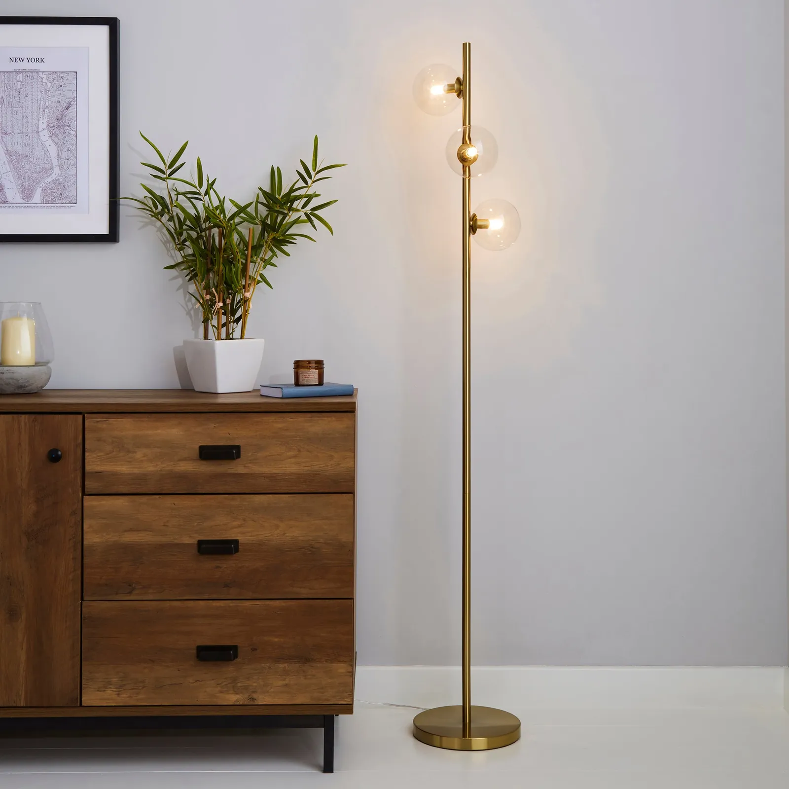 Nour Antique Brass and Glass Floor Lamp Gold