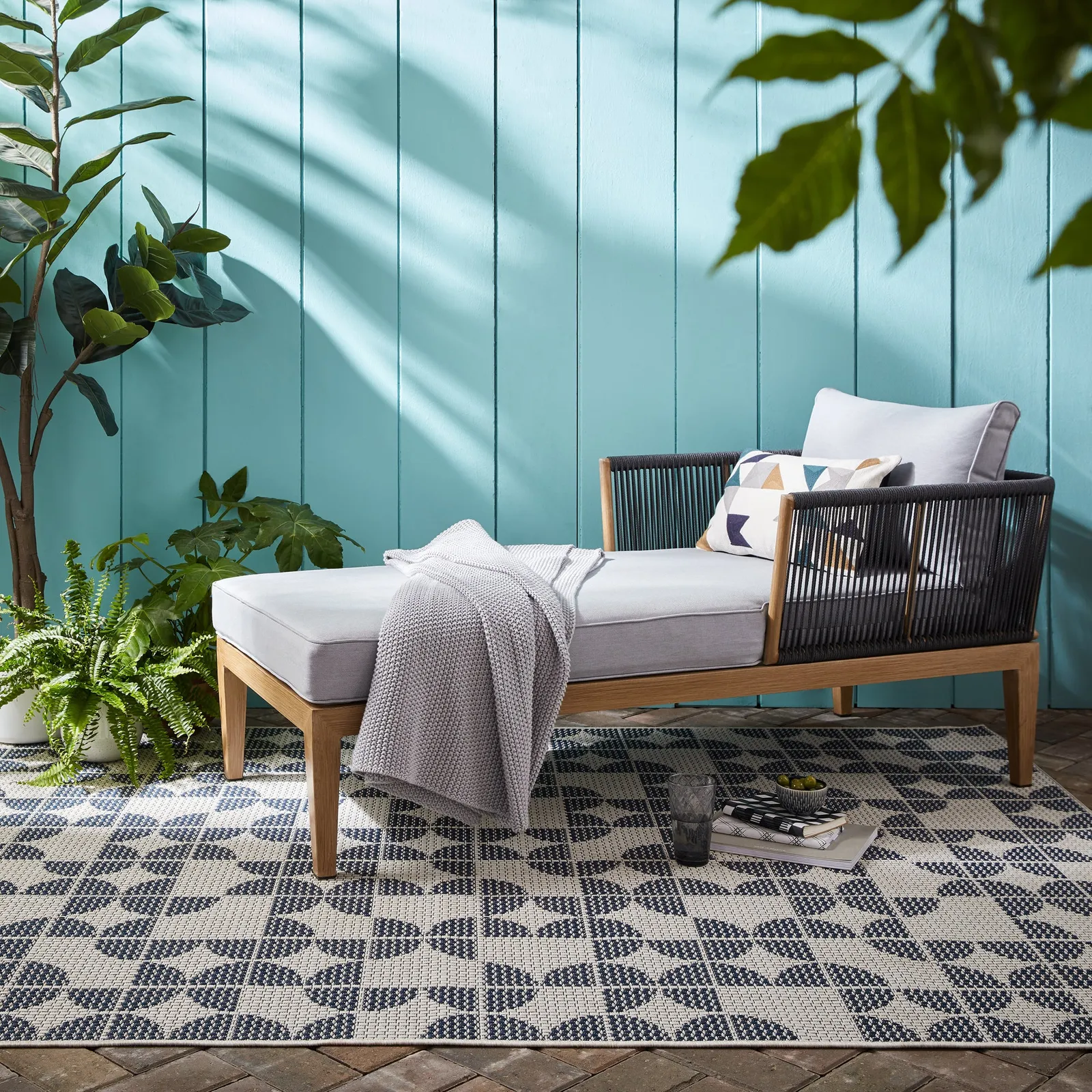 Geo Circles Indoor Outdoor Rug Brown and Blue