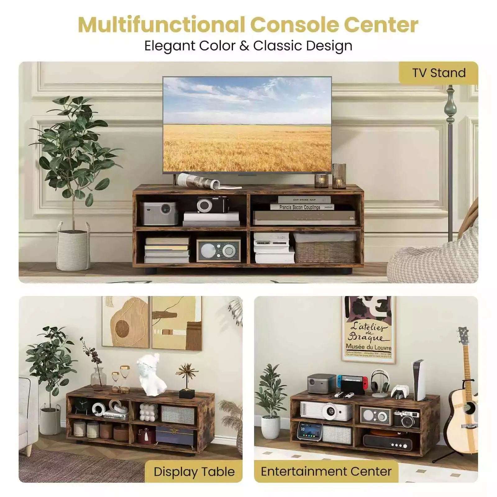Costway TV Stand for TVs up to 40 Inches Wooden Media Console Table Entertainment Center in Brown 5