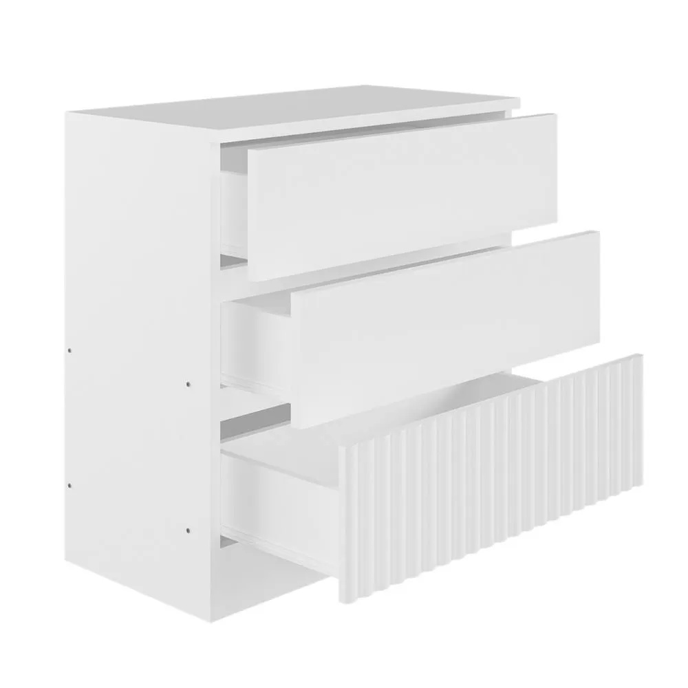 Flair Luca Ribbed 3 Drawer Chest in White 4