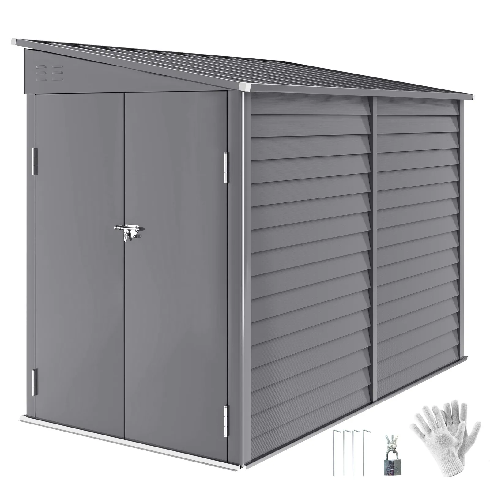 OUTSUNNY 5 x 9ft Galvanised Metal Garden Shed with Foundation Kit, Grey 2