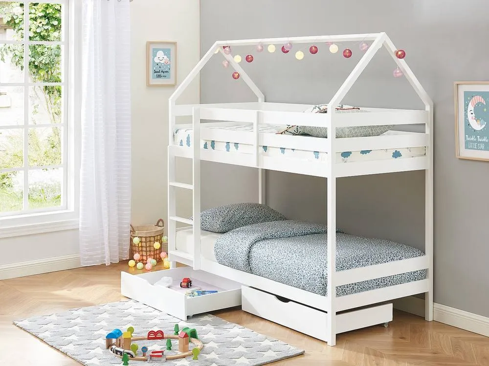 Vente-unique Cabin Bunk Beds 2 X 90 X 190 Cm - 2 Drawers - Pine - White - CHORI 6