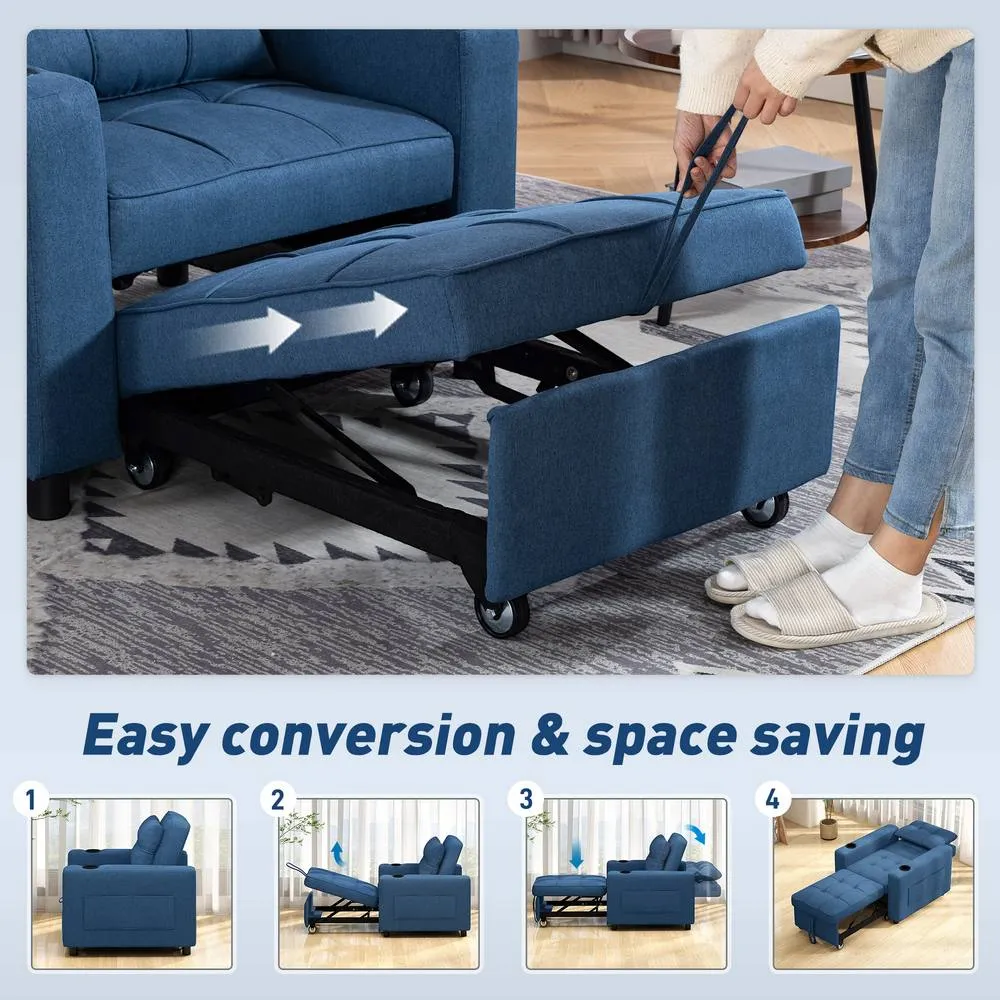 HOMCOM 3-in-1 Sofa Bed, Convertible Sleeper Chair with Adjustable Backrest in Dark Blue 4