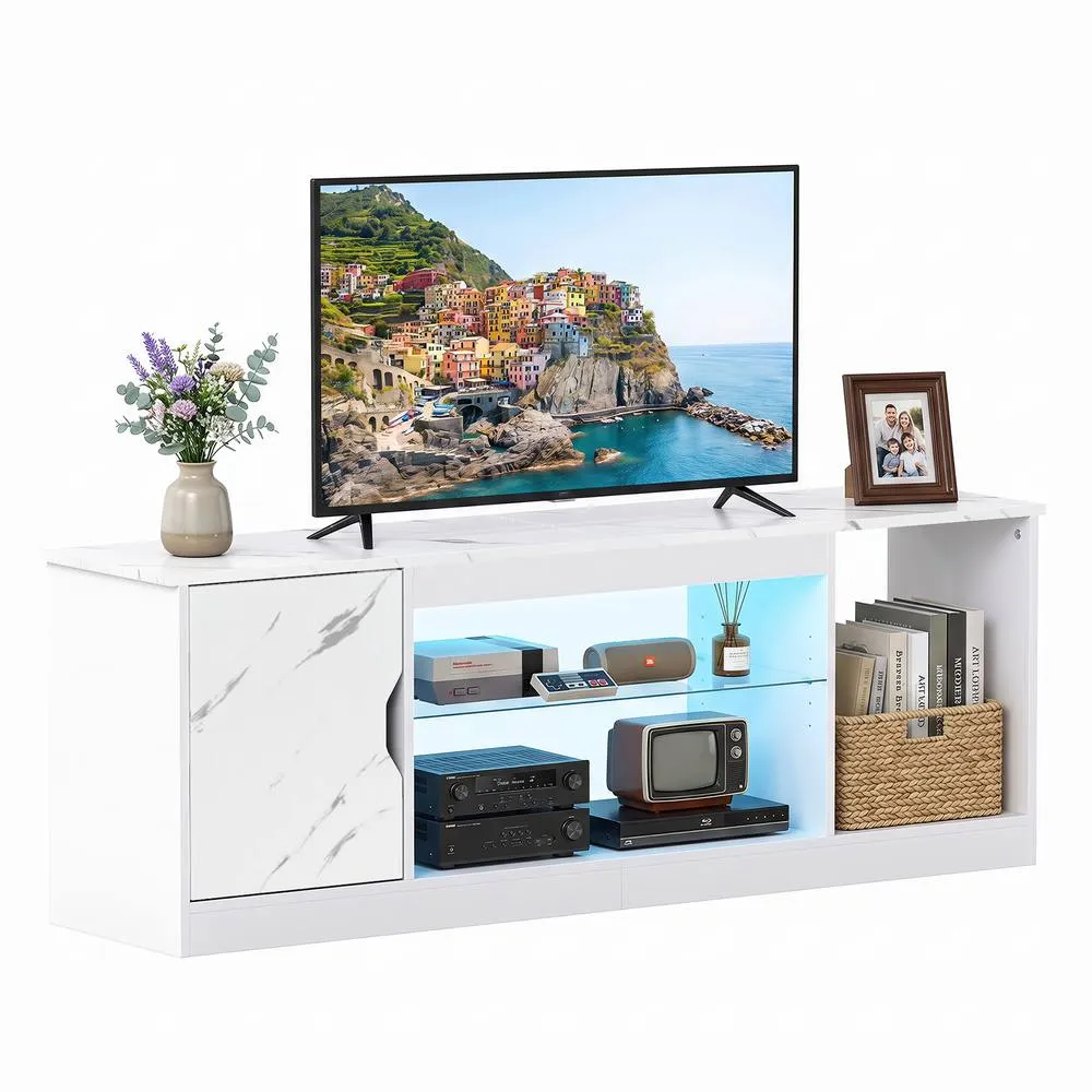 Costway TV Stand with LED Light Strip for TVs up to 65 in White 1