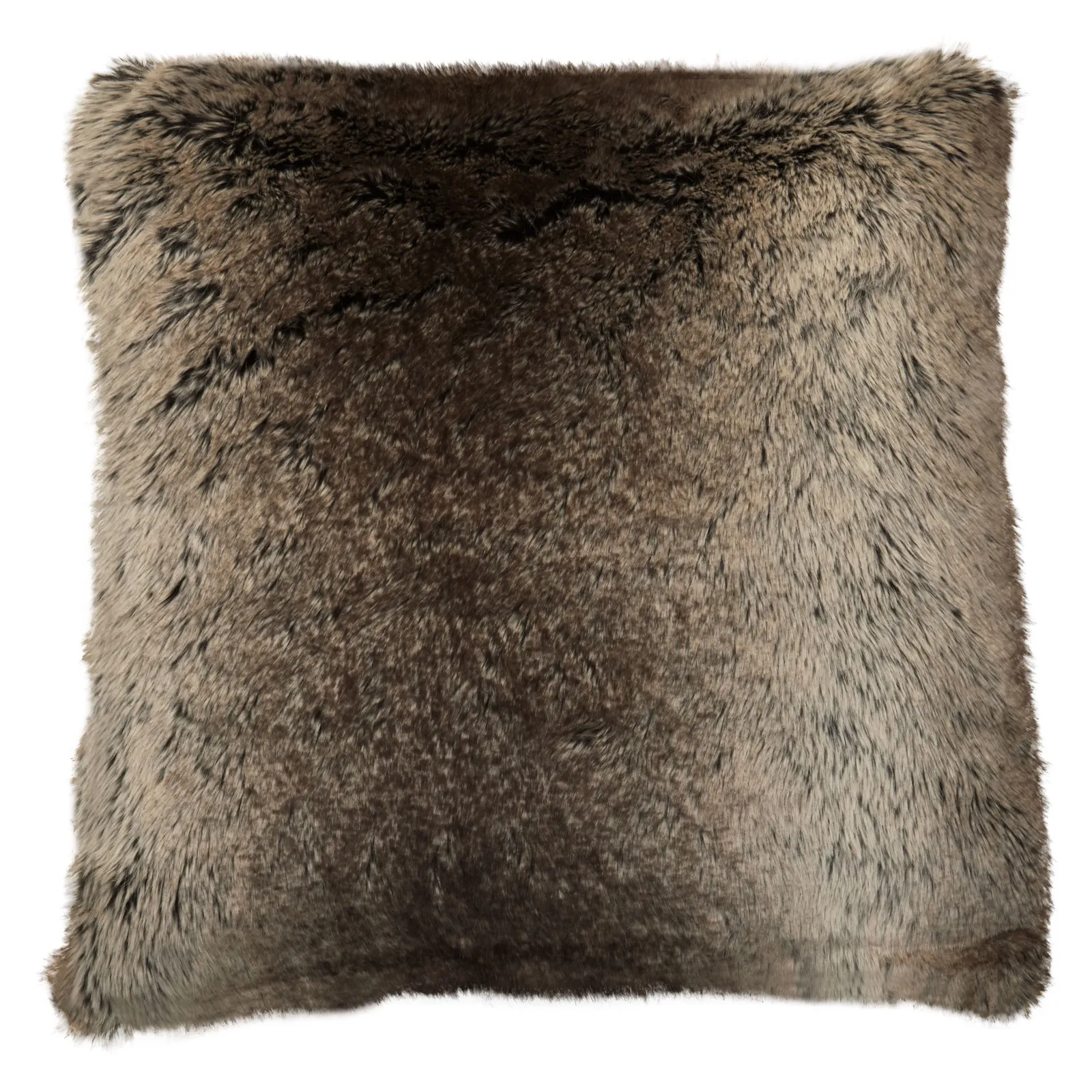 Orsina Navy Blue Faux Fur Square Cushion, Plush Feather Filled Decorative Pillow For Sofa Or Bed, Soft Faux-Suede in Brown