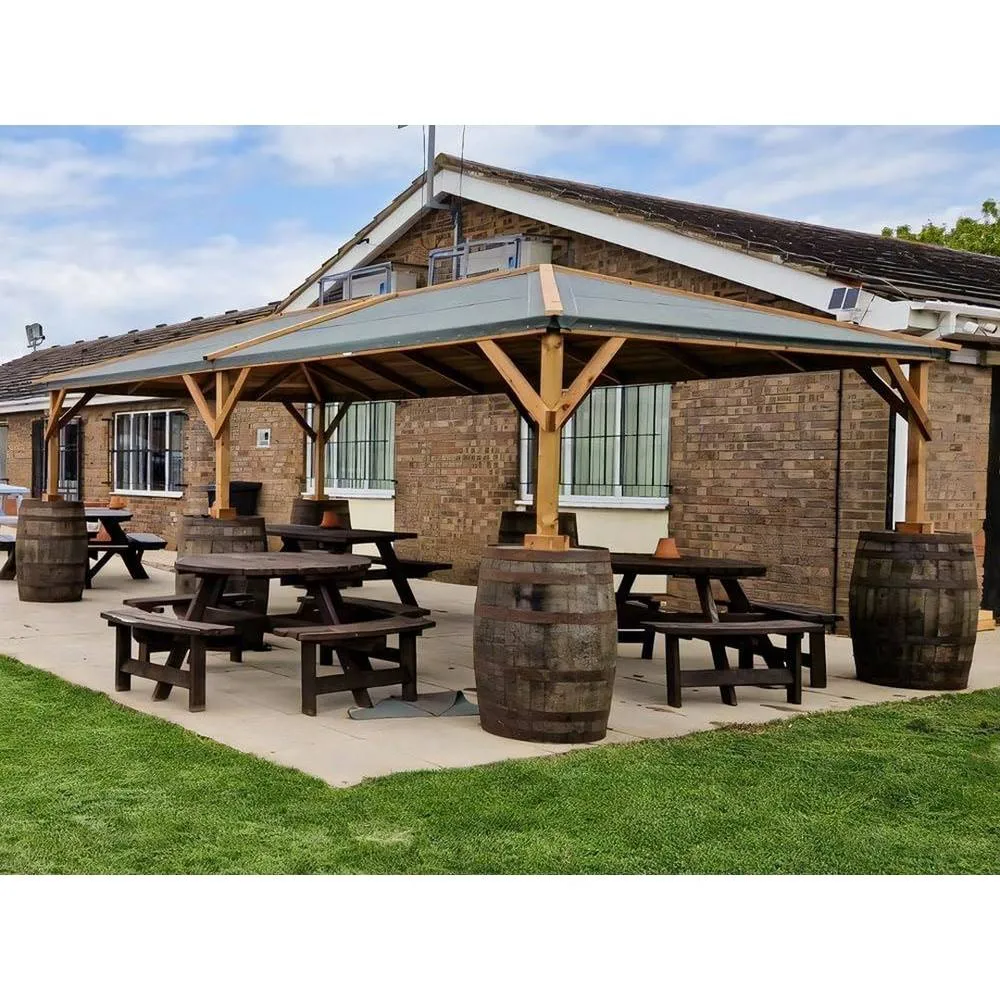 Dunster House Wooden Garden Gazebo 6x3m Hot Tub Shelter, Roof Shingles, Utopia 630 in Brown 4
