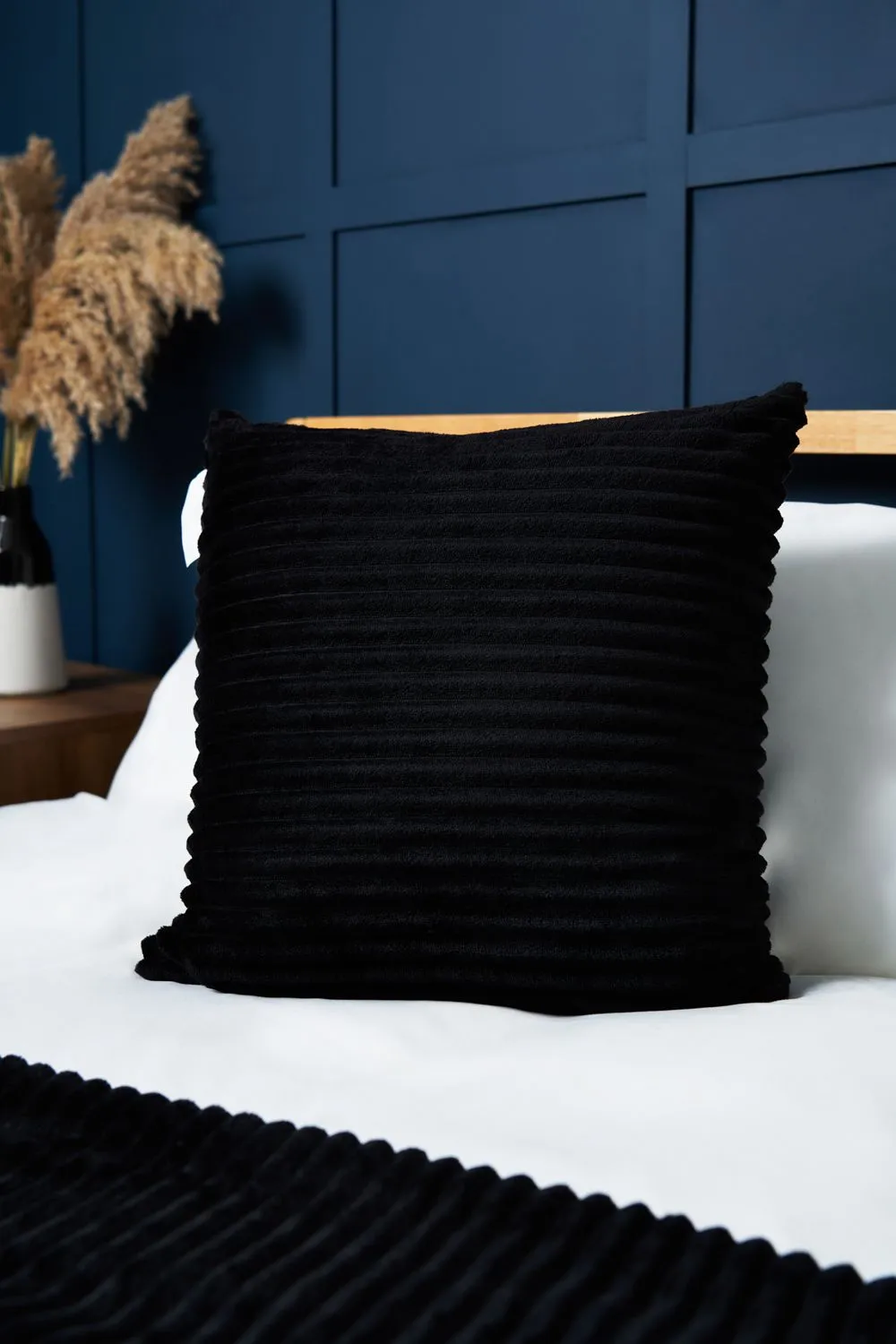 BHS Luxury Ribbon Velvet Cushion in Black 1