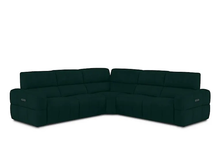 Cube Fabric Large Power Recliner Corner Sofa with Power Headrests - Bottle Green