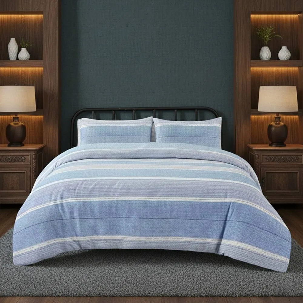 Snug City Duvet Cover & Pillowcase Blue Stripe Monochrome Design Polycotton