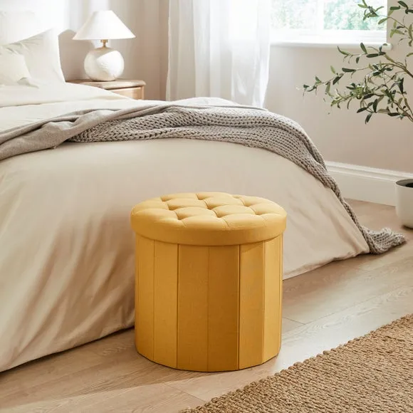 Faux Linen Round Ottoman 1