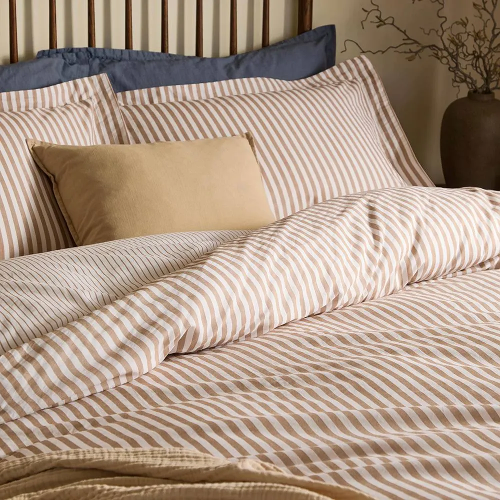 Yard Hebden Striped 100% Cotton Duvet Cover Set in Tan 2