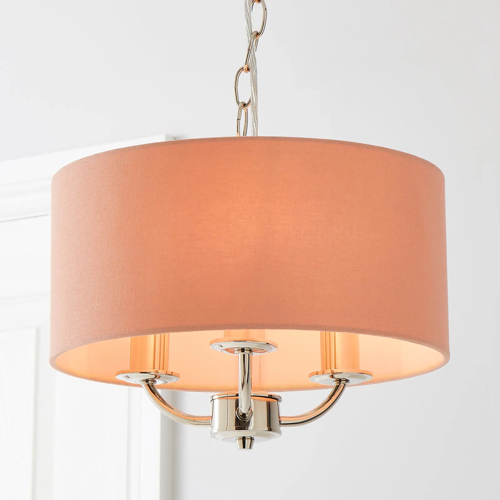 Preston Nickel Blush Pink 3 Light Pendant Fitting Blush