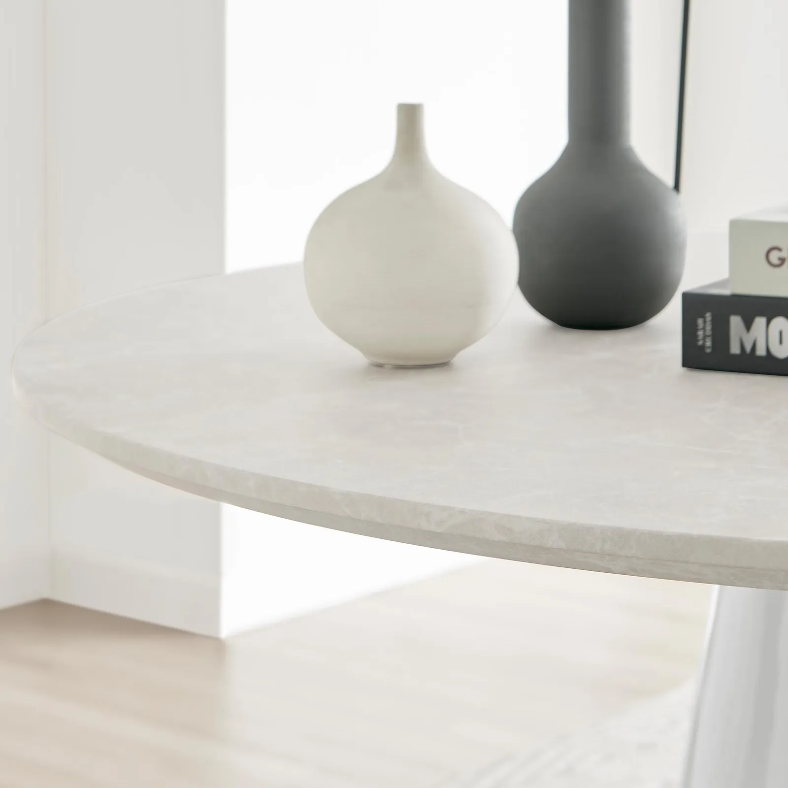 FurnitureboxUK Palma 120cm 6-Seater Round Pedestal Dining Table In Multiple Finishes in Beige 3