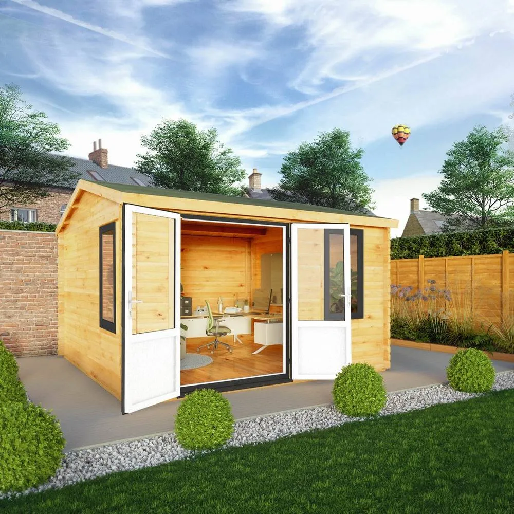Mercia 4 x 4 m Home Office Elite 44 mm Log Cabin with UPVC Windows & Doors in Brown 6