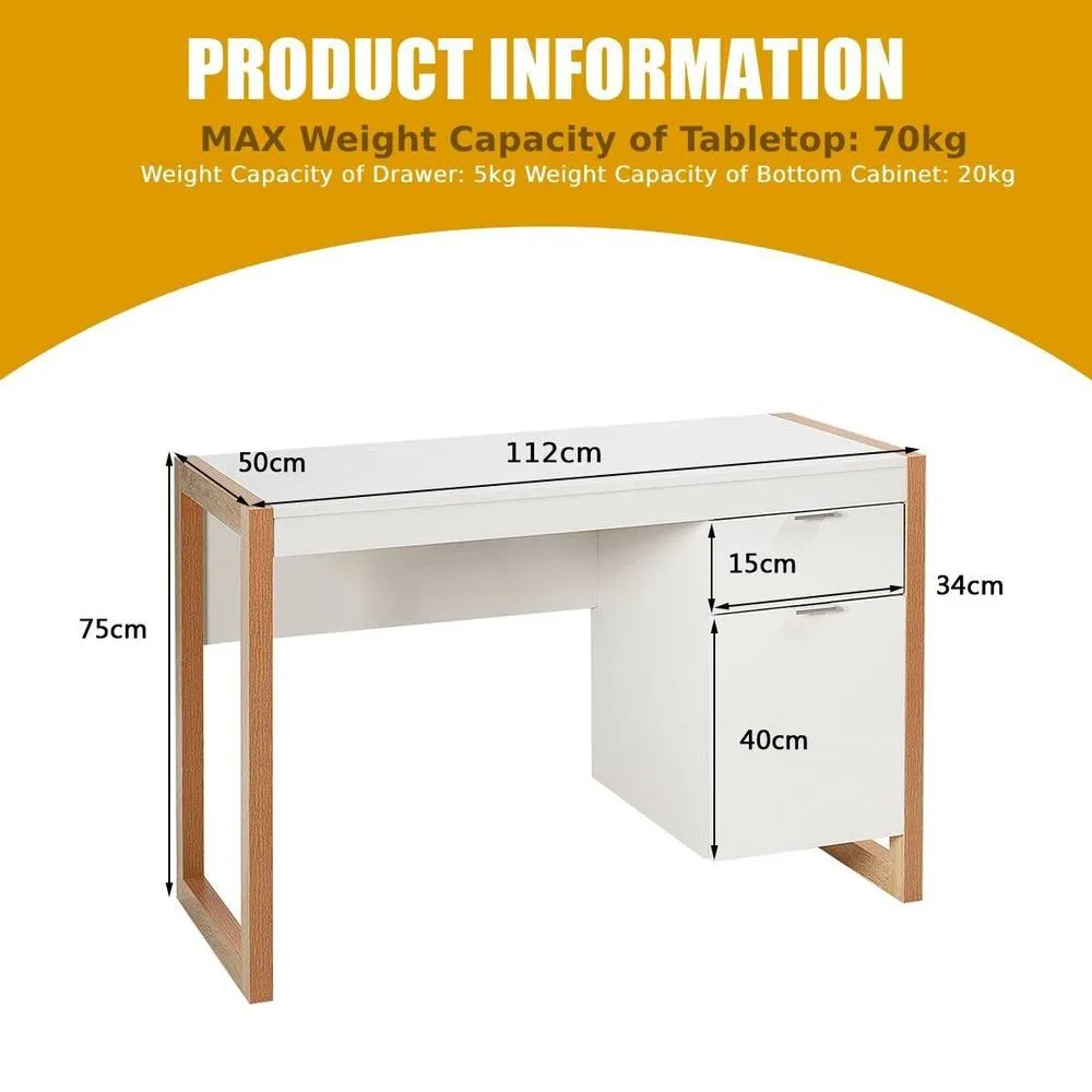 Costway Modern Workstation Desk w/ Storage Cabinet & Drawer Sturdy Structure Home Office in White 2