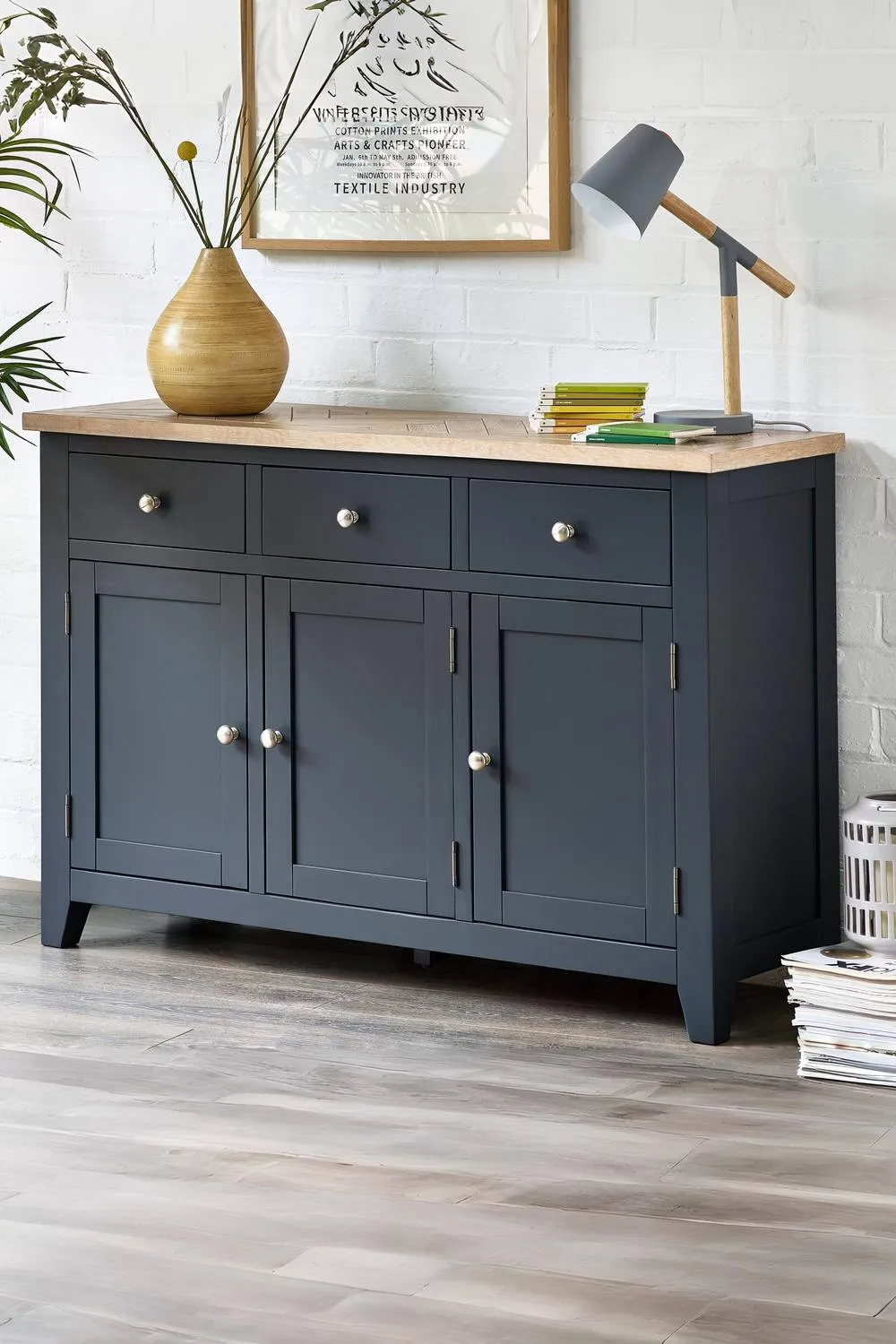Julian Bowen Bordeaux 3 Door 3 Drawer Sideboard in Dark Grey