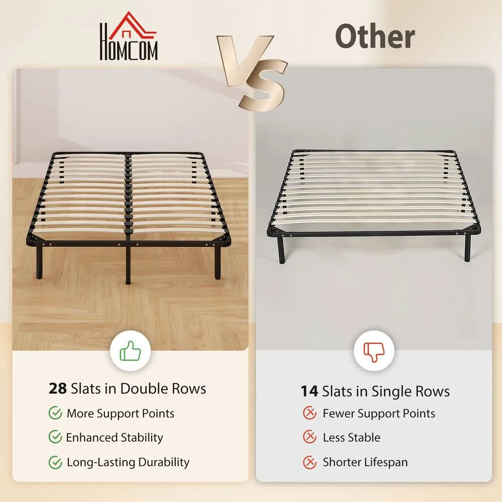 HOMCOM 4ft6 Double Bed Frame, Metal Platform Bed Frame with 28 Wood Slats in Black 4