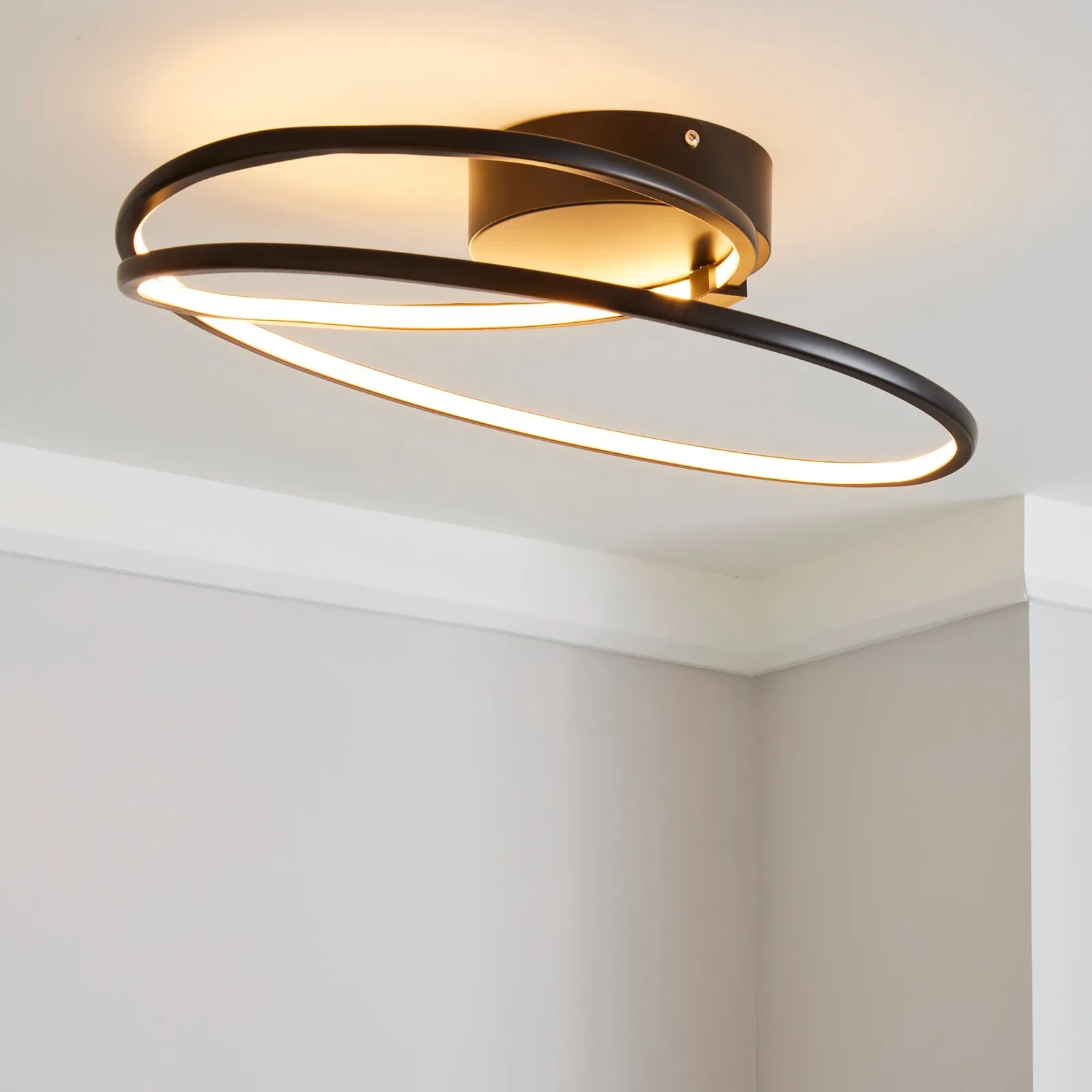 Menton Integrated LED Swirl Matt Black Semi-Flush Ceiling Fitting Black
