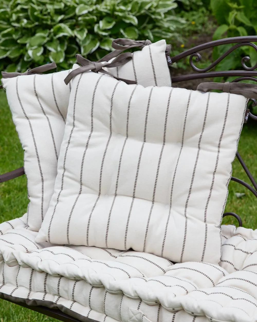 Dibor Set of 4 Colbrook Cotton Stripe Indoor Outdoor Garden Furniture Chair Sofa Seat Pads L40cm x W40cm in Brown 2